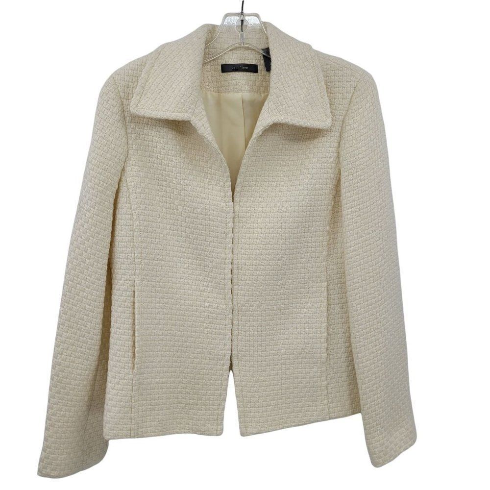 Liz Claiborne Wool Vanilla‎ Classic Jackie O Basket Textured Blazer Pockets Sz 4